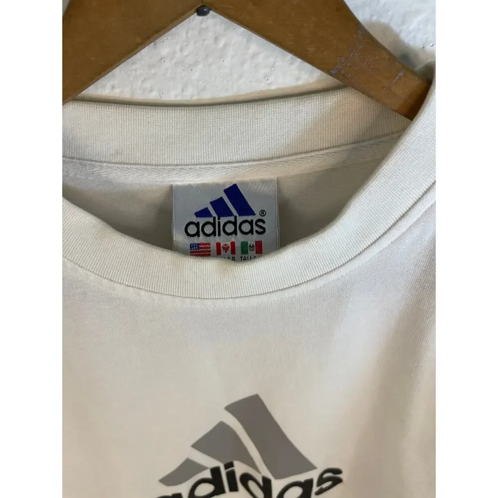 Vintage White Adidas Pull Over Iconic Three Stripe Athletic Streetwear Mens L
